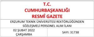 erzurum teknik üniversitesi 20 adet personel alımı